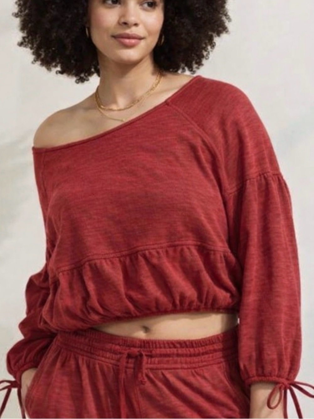 aerie Ribbed Off-Shoulder Top in Deep Red
